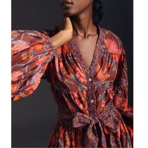 XS FARM Rio Floral Long Sleeve Dress - Red and Pink